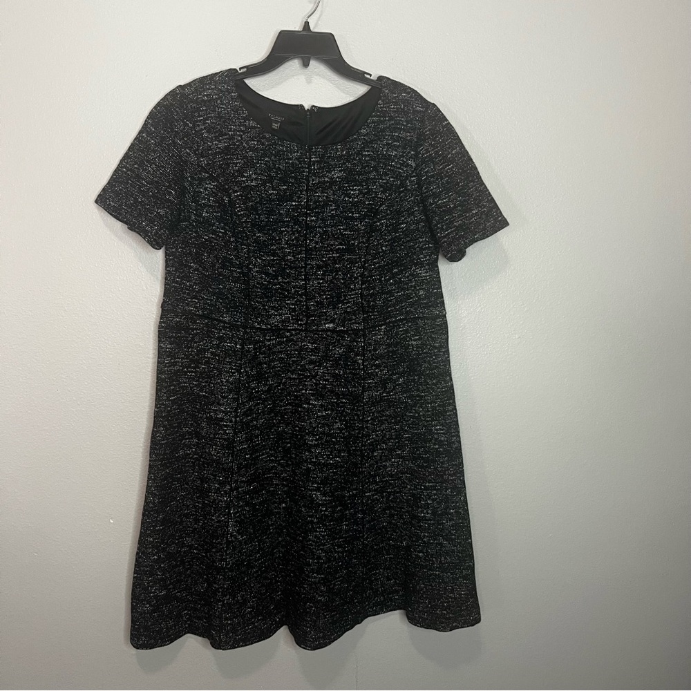 Talbots Tweed Short Sleeve Midi Dress 14WP Black Business‎ Casual Work Church